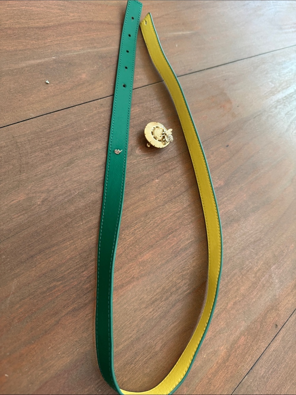 Fake Versace small Green and Yellow Leather Belt with Gold Tone Buckle